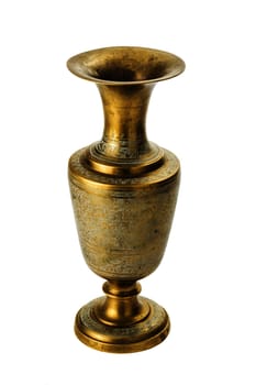 Bronze yellow vase with ornament on a white background