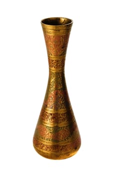 Bronze yellow vase with ornament on a white background