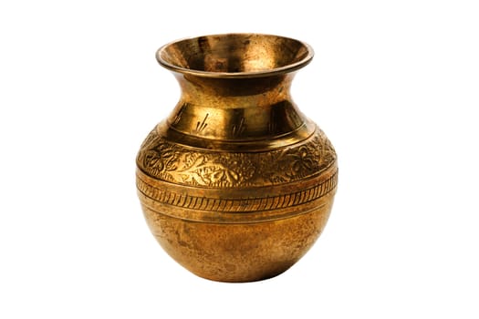 Bronze yellow vase with ornament on a white background