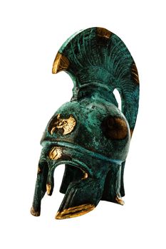 Souvenir ancient brass greek helmet with green over white