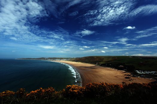 Sunset Woolacombe Beach in North Devon South West England United kingdom