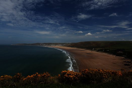 Sunset Woolacombe Beach in North Devon South West England United kingdom