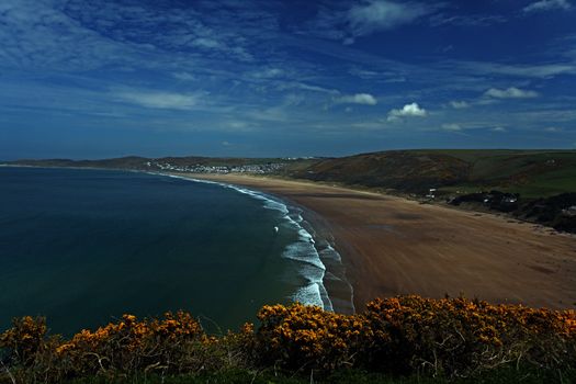 Sunset Woolacombe Beach in North Devon South West England United kingdom