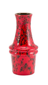 colorful clay ceramic red vase isolated on white background.