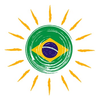 Brazilian flag in drawn sun with yellow rays isolated