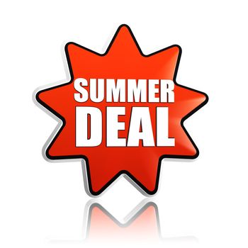 summer deal button - 3d red orange star banner with white text, business concept