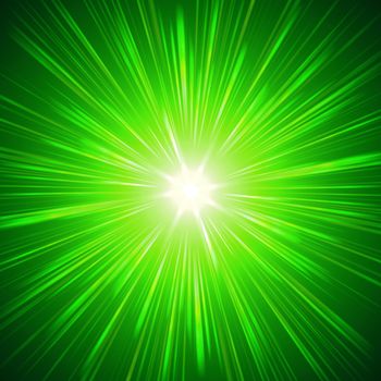 green star with shining light rays, abstract background