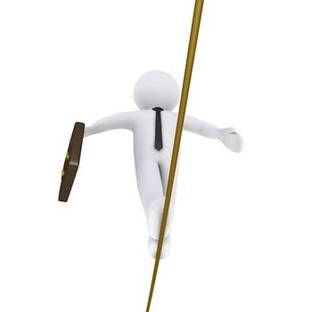 3d businessman is walking on a tightrope holding a suitcase