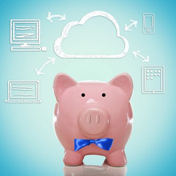 Piggy bank with cloud computing concept
