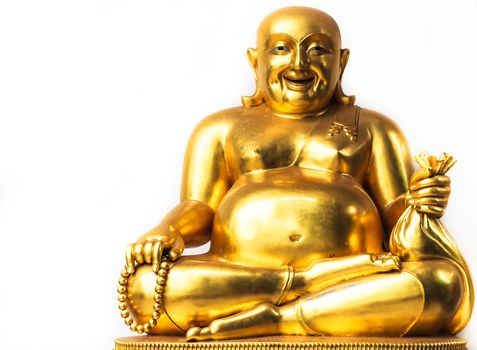 Smiling Buddha, Chinese God of Happiness, Wealth and Lucky, Copy space on left