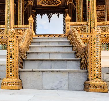 Marble Staircase with Elegant Handrails leading to Space with the Carving Frame