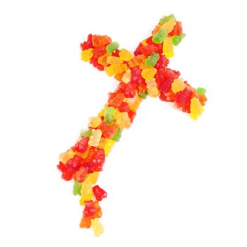 Crucifix made of sugared gummy candies
