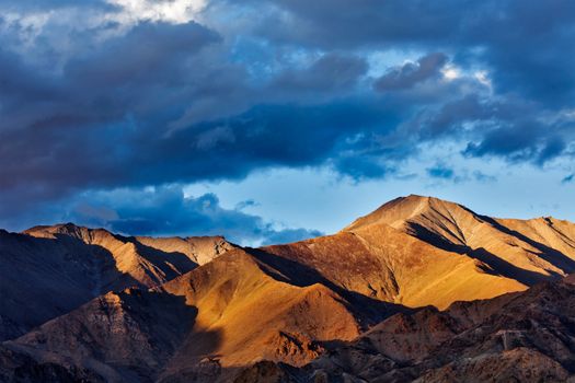 Himalayas mountains on sunset. Ladakh, Jammu and Kashmir, India