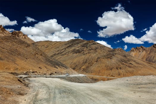 Manali-Leh road to Ladakh in Indian Himalayas with car. Ladakh, India