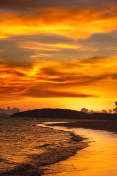 Tropcal beach sunset. Andaman sea,  Krabi, Thailand