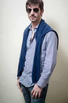 businessman stylish fashion posing elegant on gray background