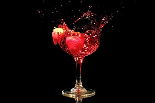Red wine splash with strawberries
