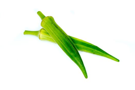 fresh green okra on white background