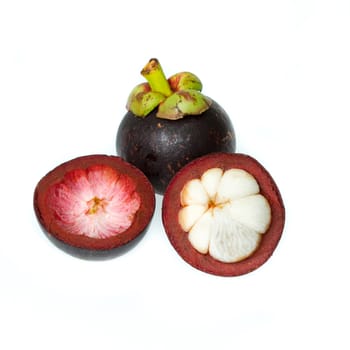 cut mangosteen white background