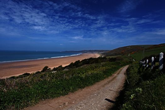 Sunset Woolacombe Beach in North Devon South West England United kingdom