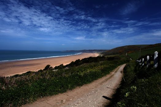 Sunset Woolacombe Beach in North Devon South West England United kingdom