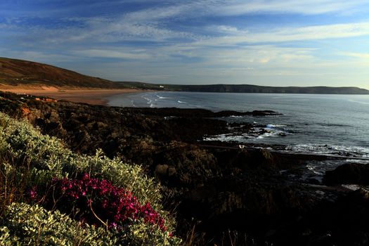 Sunset Woolacombe Beach in North Devon South West England United kingdom