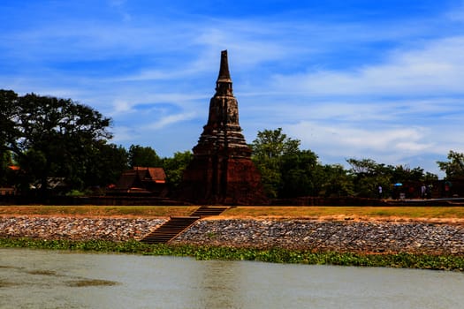 Chaiwatthanaram temple at Ayutthaya in Thailand and most famous for tourist take photo from the river.