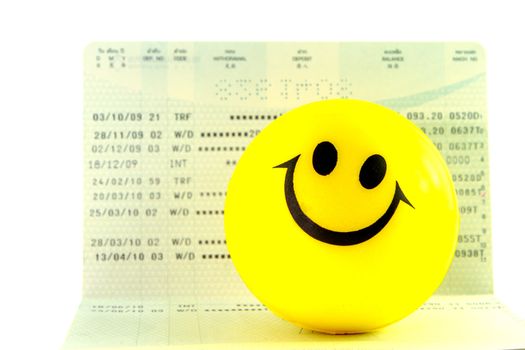Smile ball on account passbook with white background