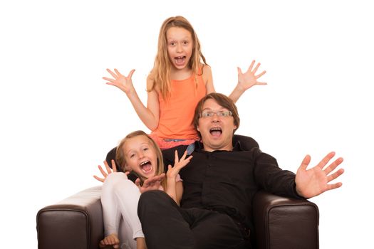 Crazy people crying and laughing. Isolated on a white background.