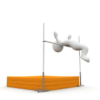 The character jumps very high over the bar on the mattress.