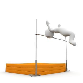 The character jumps very high over the bar on the mattress.