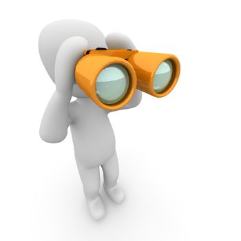 The character is looking through a binoculars orange.