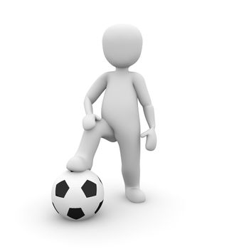 The character has put his foot on the soccer ball.