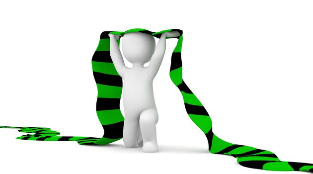 The character is a soccer fan and holding a green and black scarf in hands.