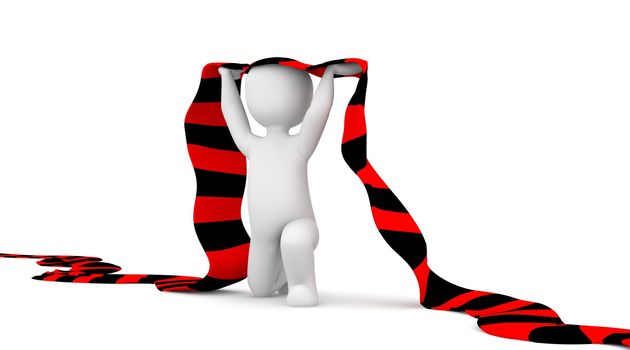 The character is a soccer fan and holding a red and black scarf in hands.