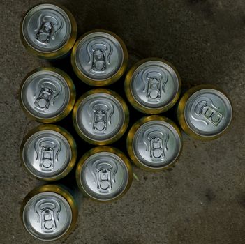 Much of drinking cans close up