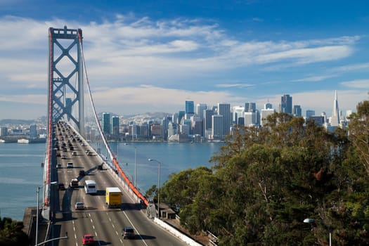 SAN FRANCISCO - NOVEMBER 2012: The Bay Bridge on November 3rd, 2012 in San Francisco, USA. The Bay Bridge was opened for traffic on November 12, 1936 and carries approximately 270,000 vehicles per day on its two decks. It has one of the longest spans in the world.