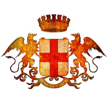 old vintage isolated over white coat of arms of genoa in italy