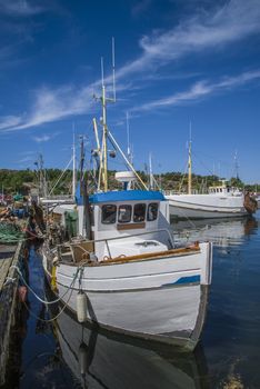 The fishing boats is moored to the docks in Grebbestad, Sweden.