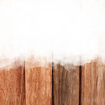 White stroke of the paint brush on wooden background 