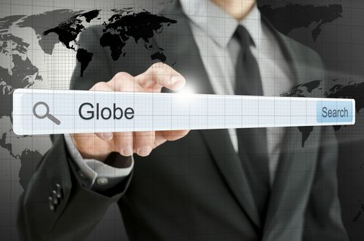 Word Globe written in search bar on virtual screen.