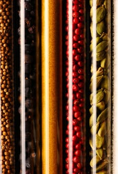 Spices in beakers close up