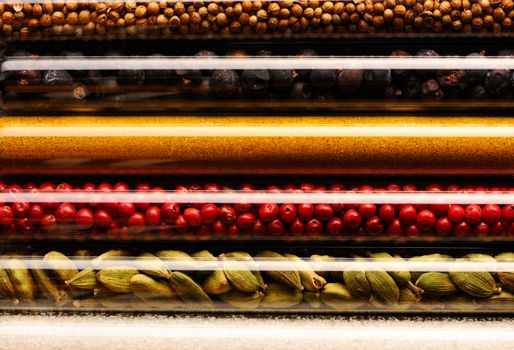 Spices in beakers close up