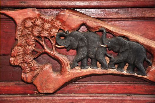 Elephant wood carvings. Work of an engraver in northern, Thailand.