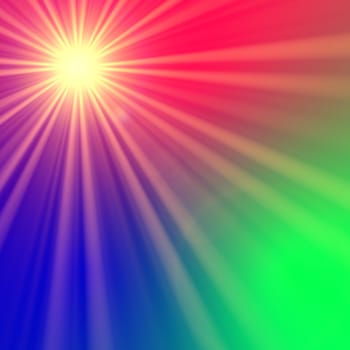 radiate star with rainbow light rays, abstract background, lens flare