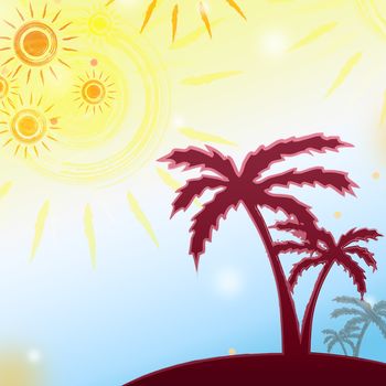 abstract summer background with drawn yellow suns and brown palms