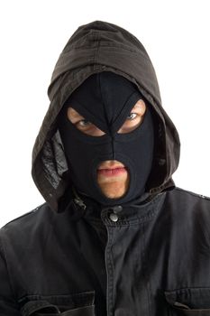 Man in mask against white background