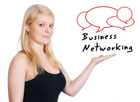 Businesswoman introduce Network Concept on Whiteboard