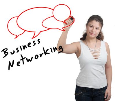 Businesswoman writing Network Concept on Whiteboard