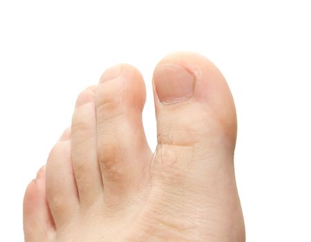 men's toes on a white background